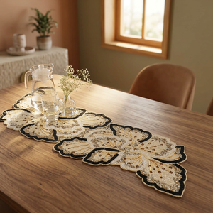 Camino de Mesa Bordado con Diseño Floral y Cuentas, Decoración Clásica para el Hogar, Lavable a Mano - Product Image 2
