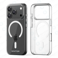 Coque de téléphone Wintop en TPU noir transparent avec panneau arrière en PC pour anneau magnétique, antichoc, anneau lumineux pour la série 17 Liquid