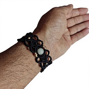 Handmade Black Macrame <b>White</b> Stone Ball Bezel Setting Adjustable Boho Healing Ethnic Statement Gift Jewelry Wholesale - Product Image 1