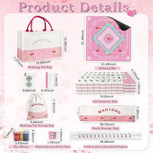 Jeu de tuiles de mahjong de luxe américain, tapis, 166 tuiles roses, sacs portables, support/poussoirs 4 pièces - Jeu de casino <span class=keywords><strong>pour</strong></span> adultes débutants - Product Image 2