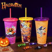 Nueva Llegada, Oferta de Halloween, Regalo para Fiestas, Vasos de Plástico de 24 oz, Vasos Reutilizables que Cambian de Color, con Tapas y Pajitas