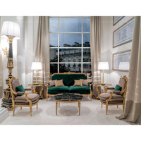 Table d'appoint ronde dorée en bois massif sculpté à la main, style rococo royal français, avec miroir noir et boule de cristal