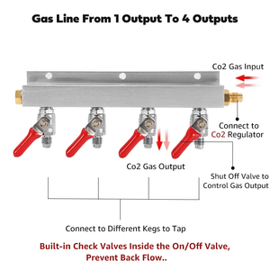 Distributore collettore <span class=keywords><strong>Gas</strong></span> Co2 a 4 vie, 7/16-20 valvola di uscita rimovibile Splitter birra, supporto Push si adatta rapidamente giunto e Barb - Product Image 4