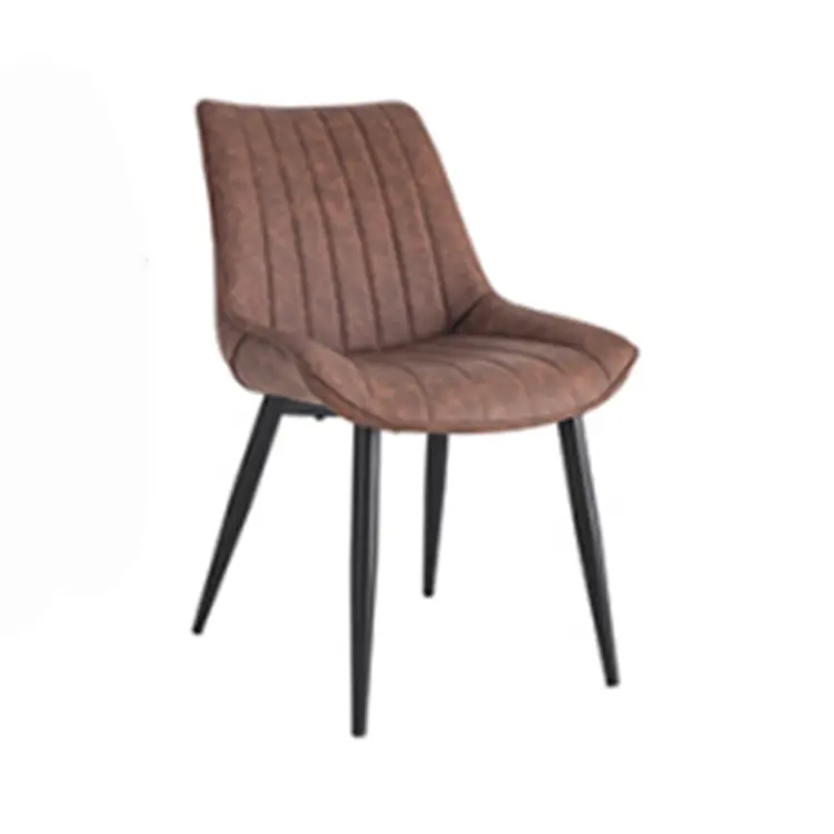 Chaise de salle à manger en faux cuir marron, siège en mousse de haute densité, style vintage et rétro, pour restaurant, métal, noir