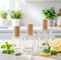 Flacon compte-gouttes carré en verre écologique avec couvercle en bambou – Flacon de parfum vide pour parfums DIY et voyages