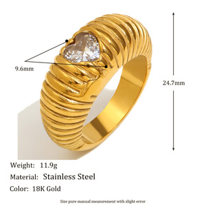 Chunky Textured Stainless Steel <b>Statement</b> <b>Ring</b> 18K Gold Plated Waterproof Stackable Fashion Finger Jewelry For Women - Product Image 3