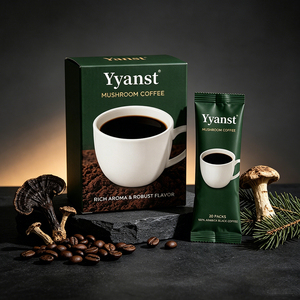 Extracto Natural de Plantas de Champiñones, Café Negro, 20 Sobres, Caja de Papel Verde Oscuro, Bebida de Café en Polvo 100% Arábica Crudo - Product Image 4
