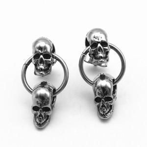 yunnique Titanium Steel <b>Skull</b> Stud Earrings Two Piece Unisex Fashion Jewelry Retro Geometric Design - Product Image 5