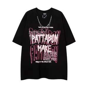 Collier hip-hop de rue européenne et américaine décoration pur coton lâche t-shirt à manches courtes vêtements d'été décontractés pour hommes