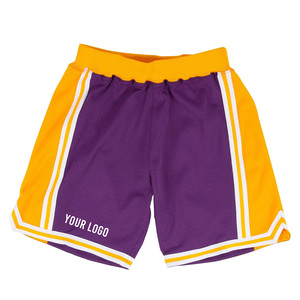 Pantalones Cortos de Baloncesto Amarillos y Morados para Hombre, Cintura Elástica, Franja Lateral, Transpirables, para Uso en Exteriores, con Espacio para tu Logotipo en la Pierna Derecha - Product Image 4