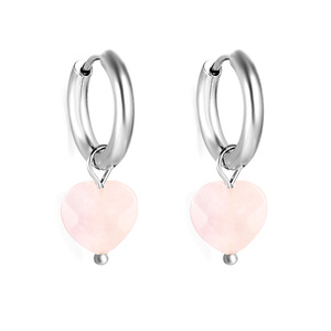 Pendientes de Aro con Forma de Corazón Rosa, Piedra Natural, Aleación de Zinc, Regalo para Mujer, Joyería de Moda - Product Image 5