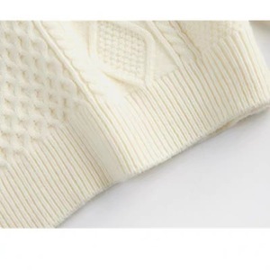 Suéter de punto trenzado con cuello en V para mujer, de algodón blanco, antipilling, corte holgado, estilo retro, para primavera - Product Image 3