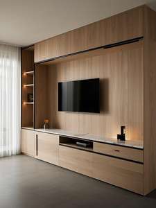 Meubles <span class=keywords><strong>TV</strong></span> modernes à la mode en bois massif Meubles de télévision muraux respectueux de l'environnement avec armoires ouvertes <span class=keywords><strong>et</strong></span> lumières LED - Product Image 5