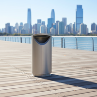 Poubelle publique au design incurvé en acier inoxydable, poubelle extérieure en métal noir pour les rues, les places et l'intérieur