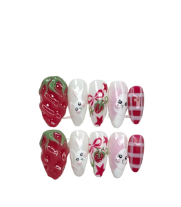 2025 nuevas <span class=keywords><strong>uñas</strong></span> de prensa francesas hechas a mano personalizadas 3D diseñador flor fresa almendra moda mujer manicura Decoración - Product Image 1