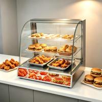 DH-827A Gebogene Glas-Warmhaltevitrine mit 3 Ebenen, Beheizte Auslagevitrine für Burger, Brathähnchen, Gebäck und Warme Speisen