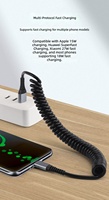 Câble de données USB-C à charge rapide 66W PD 3A 4A, câble en cuivre pur rétractable, câble à ressort USB-C pour iPhone Xiaomi Samsung