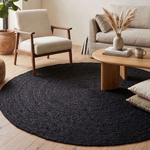 Tapis en jute organique noir de haute qualité, tressé à la main, à poils ras, épaisseur moyenne, pour salon, chambre, couloir, patio, décoration intérieure - Product Image 5