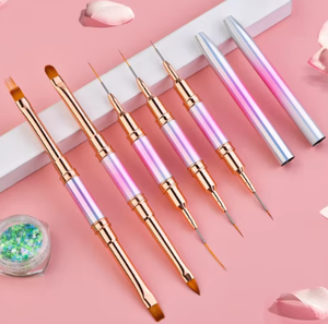Ensemble de pinceaux à ongles double embout rose ombré en nylon pour la peinture 3D au gel et la conception de manucure - Product Image 6