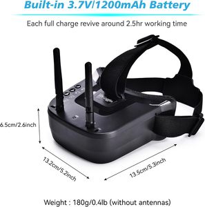 หน้าจอ 3 นิ้ว 5.8G 40CH ชุดหูฟังวิดีโอพร้อมแบตเตอรี่ในตัวสำหรับกล้อง FPV แบบอนาล็อกและเครื่องส่งสัญญาณ FPV โดรน รถบังคับวิทยุ เครื่องบินบังคับวิทยุ - Product Image 3