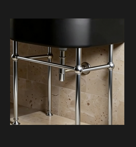 Pieds en chrome poli pour meubles vintage, structure de support en acier avec évier en céramique blanc brillant - Product Image 2