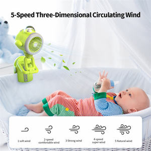 ベビーカーファン スピーカー照明ランプ用 ハンズフリーポータブルミニ充電式パワーバンク クリップオンファン 5スピード 低騒音 - Product Image 3