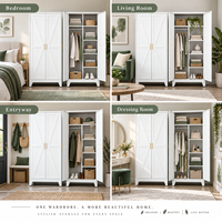 Armoire de rangement pour vêtements de chambre à coucher avec étagères suspendues, organisateur autoportant pour vêtements, chaussures et accessoires