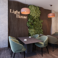 Comptoir de bar ondulé de style vert clair, texture douce et luxueuse, café, design en verre exquis, éclairage LED, étanche