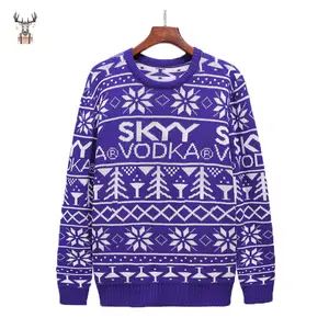 Оптовая продажа, рождественские вязаные узоры, шерстяной мужской свитер с круглым вырезом на заказ