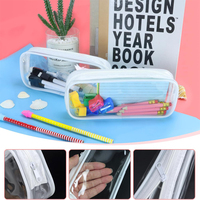 Trousse à crayons en PVC transparent de grande capacité Pochette à fermeture éclair pour stylo de papeterie en plastique transparent