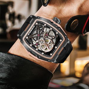 นาฬิกาข้อมือผู้ชาย PINDU รุ่น all-black tonneau case hollow-out ระบบออโตเมติก สายซิลิโคน เรืองแสง กันน้ำ - Product Image 3