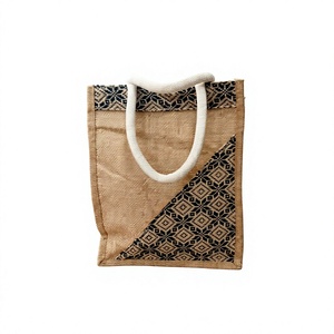 Sac fourre-tout en jute à motif losanges imprimé sur mesure 2026 à prix abordable avec fermeture éclair et poignée en corde tressée pour courses, cadeaux et usage quotidien - Product Image 5