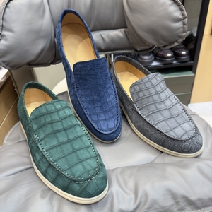Nouveaux <span class=keywords><strong>Mocassins</strong></span> de Mode en Cuir Nubuck Façon Croco pour Hommes, Chaussures de Ville Affaires Habillées, en Véritable Peau d'Alligator Italiennes - Product Image 1