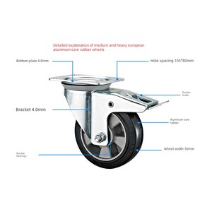 Pure Nylon &amp; <strong>Rubber</strong> Industrial Casters European Style Universal <strong>Wheels</strong> <strong>3</strong>.5-5inch Wear-resistant Pressure-resistant No Brake - Product Image 5