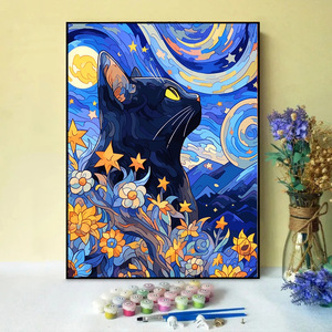 Peinture à l'huile numérique DIY Star Cat, vente en gros d'usine, fleurs et paysages inspirés de <span class=keywords><strong>Van</strong></span> <span class=keywords><strong>Gogh</strong></span>, art décoratif peint à la main - Product Image 3