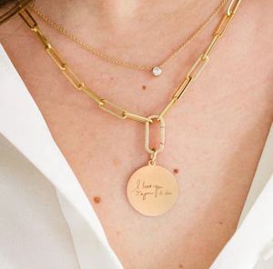 Medallones de escritura a mano personalizados, joyería personalizada de acero inoxidable, cadena de Clip de papel, soporte grabado, collar con abalorio - Product Image 3