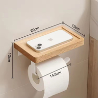 Aksesoris Kamar Mandi Stainless Steel Hitam Matte, Tempat Tisu Gulung Dinding Kayu, Tempat Tisu Toilet dengan Rak Kayu