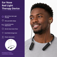 Appareil de luminothérapie rouge Uoyo U21-W pour les oreilles et le nez, portable à suspendre au cou, chauffant, irradiation 660nm, batterie rechargeable, matériau ABS