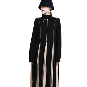 <strong>Black</strong> and White Stitching Long-sleeved <strong>Dress</strong> World-weary <strong>Funeral</strong> Skirt Fried Street Design - Product Image 1