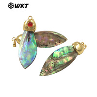 WT-JP447 en gros Vintage Design plaqué or naturel ormeau coquille feuille forme petits pendentifs comme boucles d'oreilles collier bricolage trouver