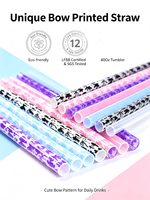 Pailles à brosse réutilisables écologiques imprimées vache mignonne, accessoires de bar en plastique imprimés couleurs pastel pour boissons quotidiennes et fêtes