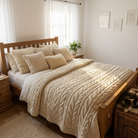 Couette en jacquard style Hygge ultra douce, motif pull brodé écologique, aspect tricot torsadé