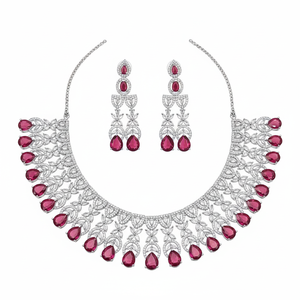 American Diamond <b>Necklace</b> <b>Set</b> <b>Silver</b> Plated 11103254RD Elegant Fine Jewelry - Product Image 2