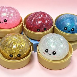 Wholesale MuYAN PU Glitter Bun Squishy Toys-Shiny Sparkle Fidget Stress Balls Cute Dumpling Shape Kids Party Favors Bulk - Product Image 1