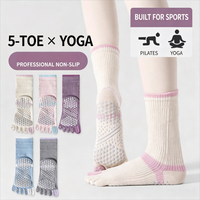 Chaussettes de Pilates à cinq doigts antidérapantes pour femme, en coton et élasthanne, longues, pour le Reformer, le ballet, la barre et le studio