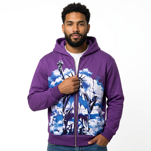 Sweat à capuche zippé oversize en molleton French Terry délavé à l'acide avec motif imprimé, style Hip Hop, écologique et anti-plis pour l'hiver - Product Image 2