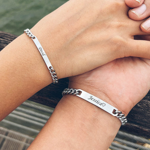 <strong>Personalized</strong> High Polished Simple Initial <strong>Bracelet</strong> Stainless Steel Custom Engrave <strong>Name</strong> Jewelry Gift Link Chain Couple <strong>Bracelets</strong> - Product Image 2