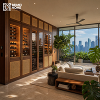 Armoire à vin sur mesure pour salle à manger, avec rangement intégré du sol au plafond, porte en verre et éclairage LED
