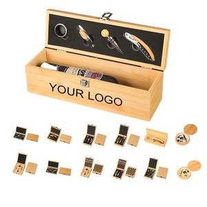 Coffrets cadeaux d'accessoires ouvre-bouteille de vin rouge en bois de bambou de luxe personnalisés avec logo d'entreprise - Product Image 1