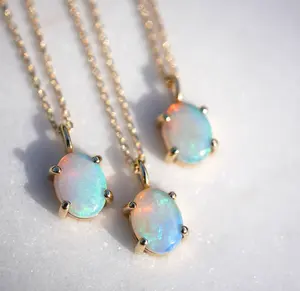 Colgantes de Plata de Ley 925 con piedra de ópalo de ajuste clásico chapado en oro de 18 quilates hechos a mano - Product Image 3